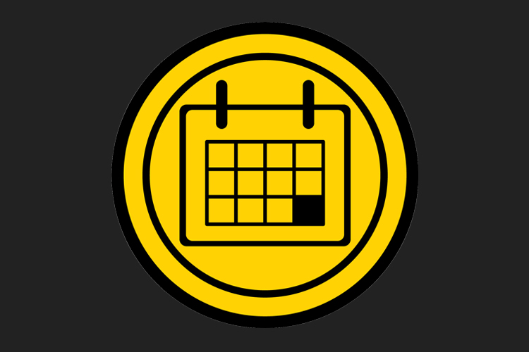 Yellow calendar icon on dark background.