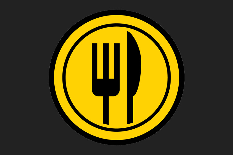 Yellow dining icon on dark background.