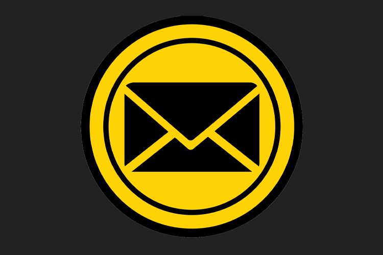 Yellow mail icon on dark background. 